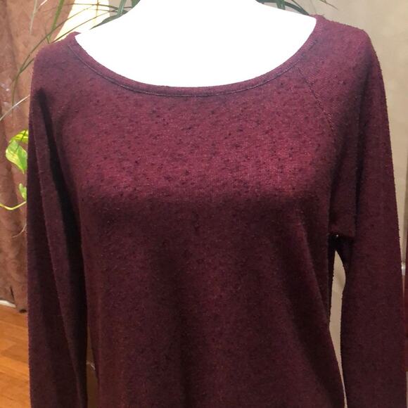 August Moon Maroon 3/4 Sleeve Top Blouse Split Back Bow Layered size M - Picture 3 of 8